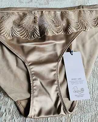 M&S Rosie Autograph High Leg Gold Satin Swiss Design Knickers Pants Size 8 New • £6.95