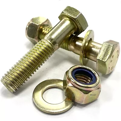 M12 Hex Head Part Threaded Bolts Yellow Zinc + Nyloc Nuts & Washers Grade 8.8 • £7.19