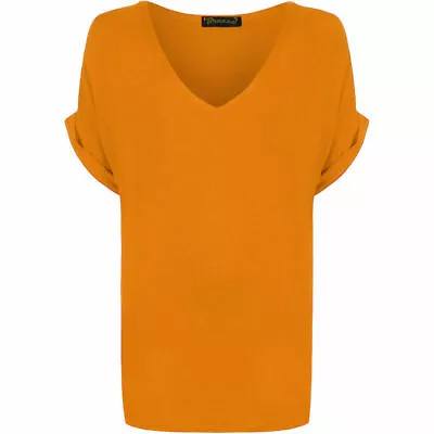 Women Ladies Baggy Loose Fit Oversized Turn Up Batwing Sleeve V Neck Top T Shirt • £7.99
