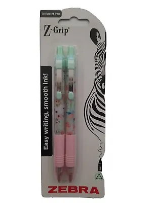 £3.88 • Buy 2 X ZEBRA Z-Grip Smooth Ballpoint Pens Floral Pastel Design Pink Green NEW