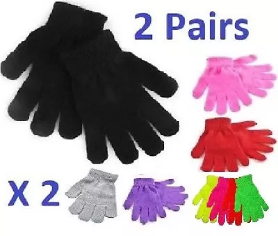 2 Pairs Magic Gloves MENS WOMENS ADULTS Black +Colours Winter Warm Neon Stretch  • £2.79