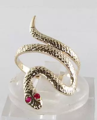 Long 9ct 9k Gold Indian Ruby Eyes Coiled Snake Art Deco Ins Ring Free Resize • £289