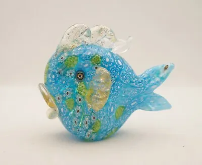 New Murano Millefiori Amazing Blue Fish Figurine Italian Art Glass Of Venice • $169.99