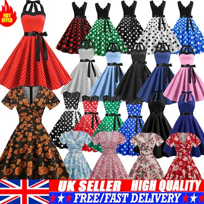 Womens Retro Vintage Rockabilly Swing Dress Womens 1950s/60s Evening Party Prom • £16.14