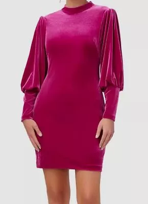 $195 Aidan Mattox Womens Pink Long-Sleeve Mock Neck Velvet-Sheath Dress Size 4 • $62.38