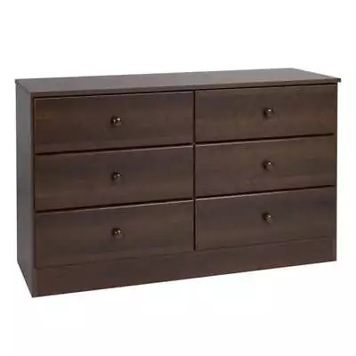 Prepac Astrid 6 Drawer Wooden Double Dresser 16 In X 47.25 In X 28.25in Espresso • $160.73