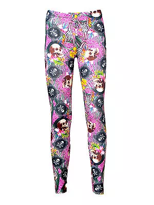 £19.99 • Buy Tropical Floral Flowers Skulls And Crossbones Skeleton Metal Print Leggings 