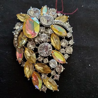 Magnetic Brooch Large Yellow And Clear Rhinestones 2 Available Priced Each Unusu • $16