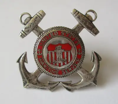 Vitnage US Maritime Service Merchant Marine Coro Hat Badge Pin • $125