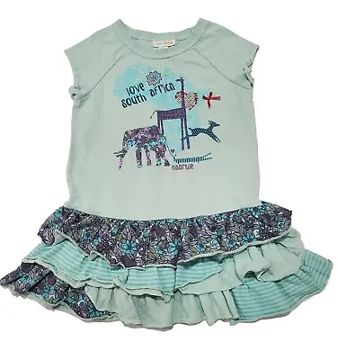 Naartjie Girls Blue Love South Africa Safari Giraffe Ruffle Tunic Top Dress L 6 • $7.99