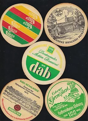 Vintage German Beer Bier Coasters Lot Five 4 1/8  Cardboard Round 2 Sided Ink #6 • $8.95