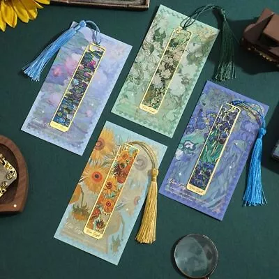 Art Van Gogh Monet Inspired Gift Tassel Gold Tone Metal Bookmark On Backing Card • £3.99