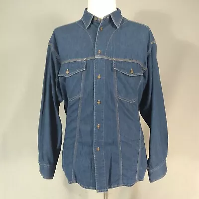 Claiborne Denim Shirt Men's Medium Blue Long Sleeve Western Cowboy • $24.87