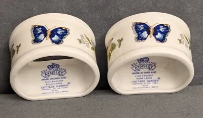 £10 • Buy 2 X Aynsley Fine Bone China - Cottage Garden Napkin Rings. Plants And Butterfly.