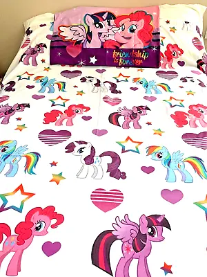 2014 Hasbro My Little Pony Standard Pillowcase + Full Size Flat Bed Sheet • $17.95