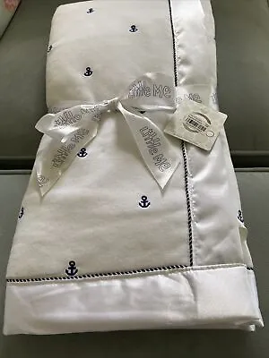 Little Me Soft Chamois White Satin Trim Backing Baby Blanket Blue Anchors New • $24