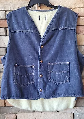 Denim Vintage Vest Sherpa Lined 70s Sears Brand Adult Large Unisex Western Jean • $20.03