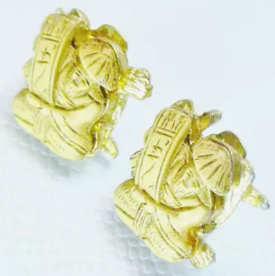 Vintage Oriental Asian Chinese Buddha Carved Gold Tone Clip Earrings • $17.77