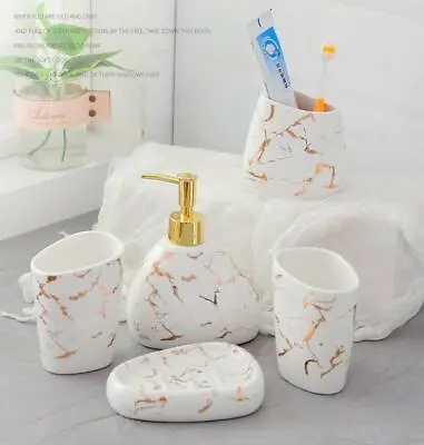 Ceramic Marble 5pcs Bathroom Accessories Set Soap Dish Dispenser Toothbrush Hold • $97.33