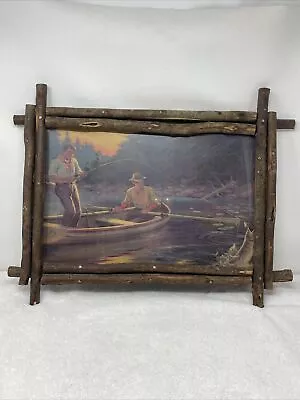 Vintage Log Cabin Fishing Framed Picture  Muskie Heart And Soul Arkansas USA • $69.99