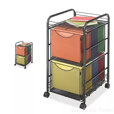 File Rolling Cart Storage Mobile Cabinet Metal Wire Home Office 2 Drawers Black • $138.98