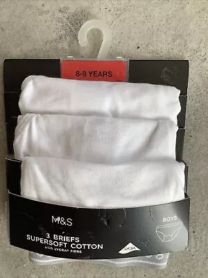 M&S Boys Supersoft Cotton Briefs Age 8-9 3 Pack White • £6.95