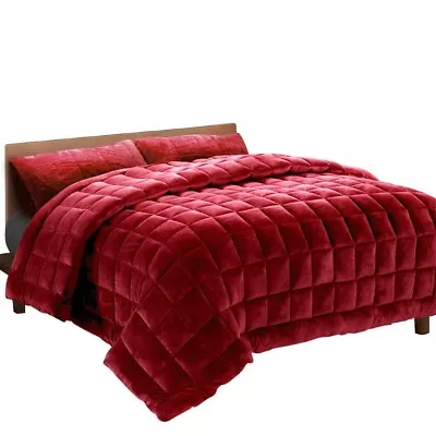 BURGUNDY Giselle Bedding SUPER KING Size Faux Mink Throw Blanket Quilt Duvet • $98.17