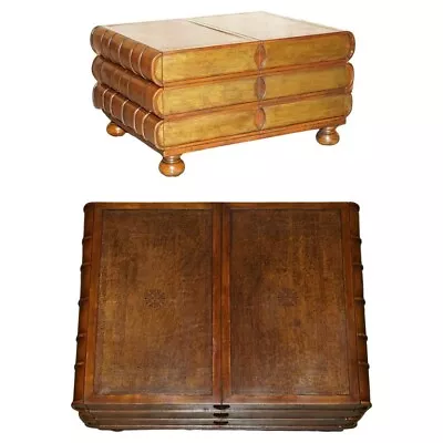 Large Six Drawer Stack Of Scholars Library Books Coffee Table Brown Leather Top • $3046.21