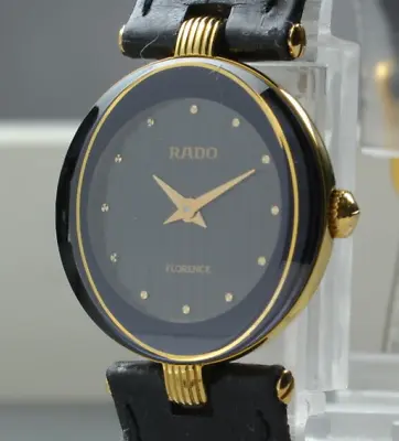 [N MINT Box ] Vintage RADO FLORENCE 153.3695.2 Black Dial Quartz Women's Watch • £118.78