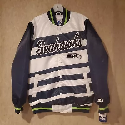 NWT! Seattle Seahawks Starter Jacket Mens Medium White Blue Green MSRP $200 • $90