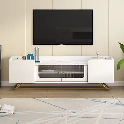 Sleek Design TV Stand With Fluted Glass Contemporary Entertainment Center • $299.99