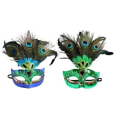 Peacocks Feather Eye Mask Masque Makeup Ball Half Masque With Sequins Feather • £8.82