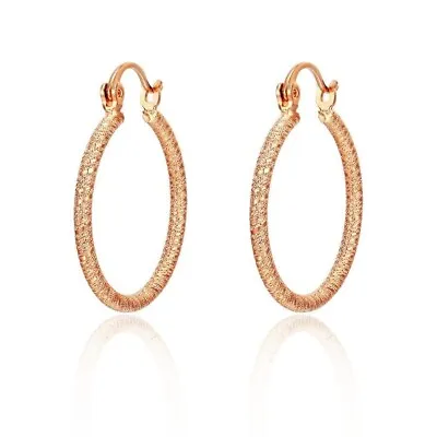 9ct 9K Rose Gold Plated Ladies Girls Small Sleeper Hoop Earrings 28mm 1324 UK • £7.99