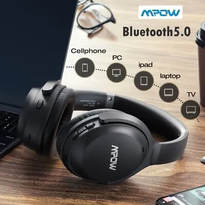Mpow Bluetooth 5.0 Headphones ANC Wireless PC Headset CVC 8.0 Noise Cancelling • £25.64