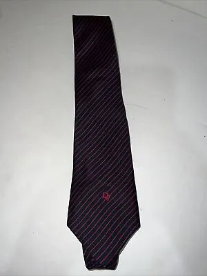Christian Dior Vintage Blue Red Striped Silk Mens Skinny Neck Tie Cravates • $10