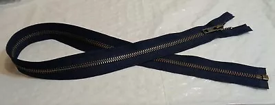 26 Inch Muted Dark Navy Blue & Antique Brass Metal #5 YKK Zipper Separating New! • $4.46