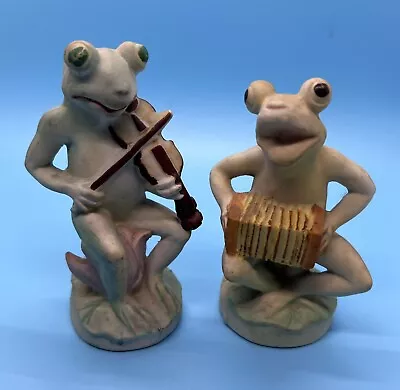 Vintage Made In Occupied Japan Bisque Frog Figurine Violin & Accordion Musician • $24