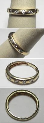 $200 • Buy V198 Estate Solid 14K Yellow Gold .11ctw 7 Stone Abstract Diamond Band, Sz 6
