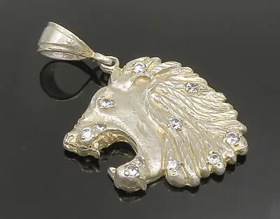 925 Silver - Vintage Carved Roaring Lion Head Cubic Zirconia Pendant - PT20394 • $144.35