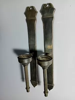 Wall Sconces Pair Silver Metal Brass Large Vintage Heavy Candle Holders • £19.99