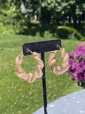 Veronese 18K Rose Gold Clad Bold Satin Twist Design Hoop Earrings  QVC • $145