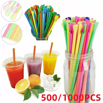 1000PCS Disposable Spoon Straws Milkshake Smoothie Drinks Cocktail Slush Party • £18.98