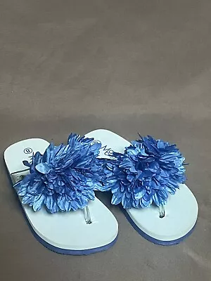 Girls Sky Blue Flower Sandals Flip Flops Size 8 Kids Max Collection • $14.99