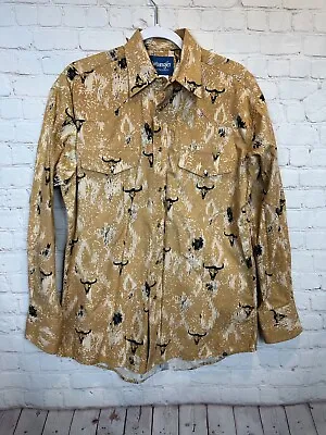 Wrangler Western Shirts Pearl Snap Cowboy Long Sleeve Shirt Longhorns Sz M • $23.49
