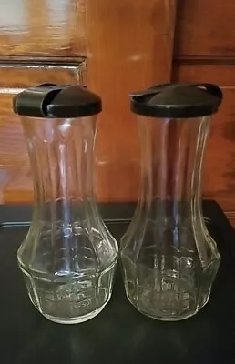 Vintage Glass Good Seasons Salad Dressing Cruet Black Lid Set Of 2 • $15.99