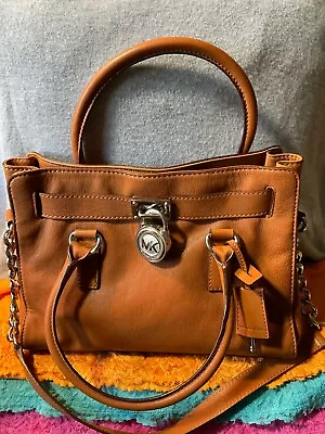 Michael Kors  Leather Tan/Luggage Hamilton Cross Grain Snap Shoulder Bag Satchel • $74.98