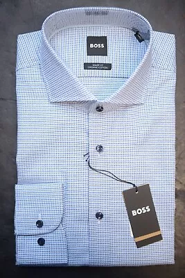 Hugo Boss Men's Max Sharp Fit Blue Plaids Organic Cotton Dress Shirt 41 16 34/35 • $64.79