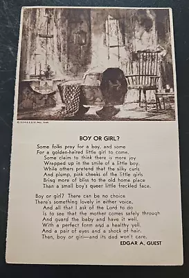 Vtg Postcard Edgar Guest Boy Or Girl Poem Unposted Childbirth Religious • $9.95