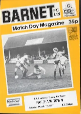 Barnet V Fareham Town 7/3/1987 Fa Trophy - 4th Round #mint# • £1.99