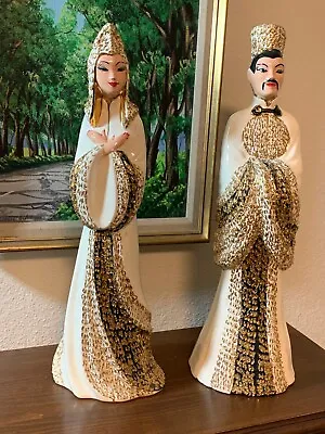 Vintage Mid Century Set Of 2 Asian Statues 17 1/2  Tall • $84.99